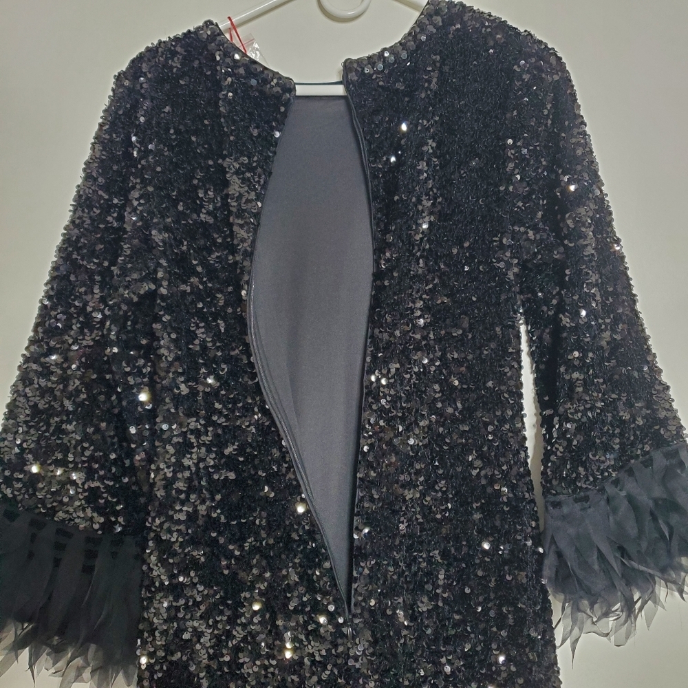 $898 Frances Valentine Regina Sequin Dress Size M Black Designer Wedding Glamour - Picture 14 of 16